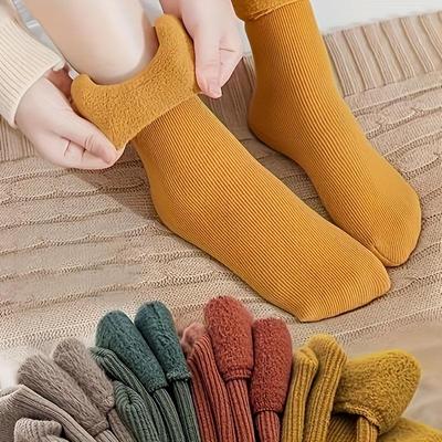 Autumn and Winter  Pack Women's Vertical StripeThick Snow Socks Mid-Calf Warm Floor Socks