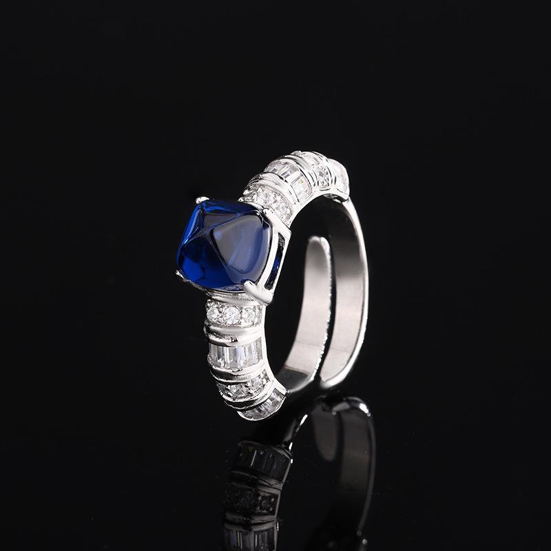 

Jewelry Copper Bottom Gold-Plated Simulation Color Treasure Sugar Tower Full Diamond Temperament Ring Main Stone 8 * 8