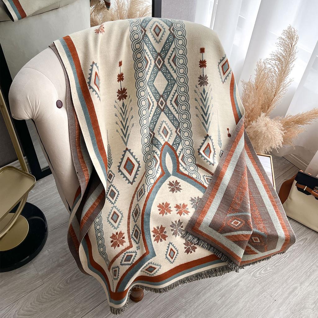 Temperament la modă gros cald eșarfă exterioară eșarfă cu model franțuzesc literar și retro șal dulce cu franjuri