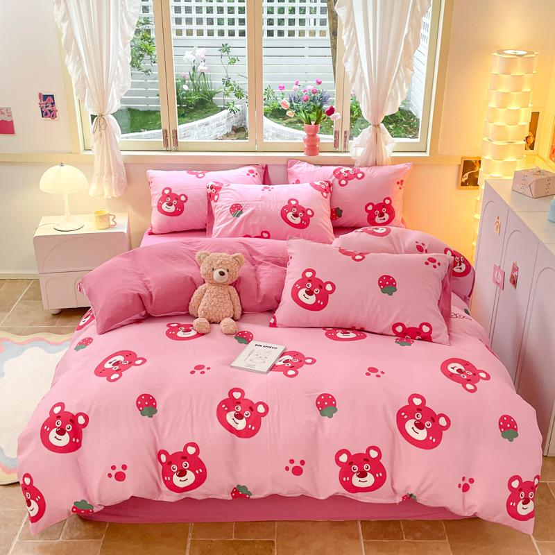Girl Heart Fresh Small Floral Bedding Four-piece Set Washed Cotton Dormitory Bed Single Three-piece Set