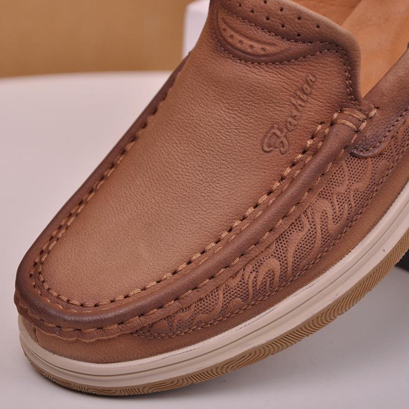 Embossed Genuine Leather Slip-On Driving Shoes: Comfortable & Lightweight