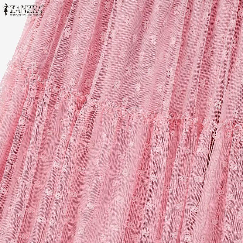 ZANZEA Women Casual Elastic Waist Loose Mesh Tulle Skirts