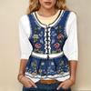 Damen Casual 3/4 Ärmel Oktoberfest Print Oberteil Rundhals Leichte Bluse für den Alltag und Saisonale Veranstaltungen