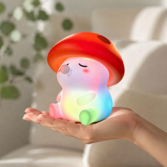 Rechargeable Silicone Night Light Mushroom Light, Squishy Touch Nursery Lamp, Warm White & RGB Color?Changing Colorful Lamp 2 Modes, USB Bedside