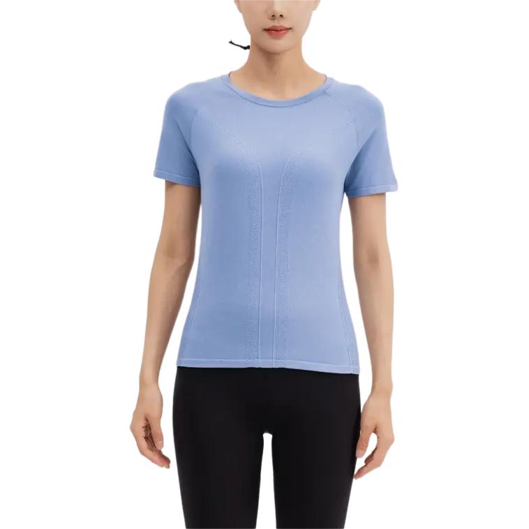 DECATHLON KIMJALY Seamless Mesh Knit High Stretch Sweat-Wicking Quick Dry Slim Ralan Short Sleeve T-Shirt Women's Light Blue