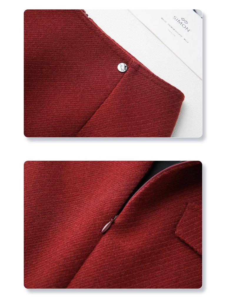 2024 Women's High Waist Red Angora Tweed Bodycon Midi Skirt - New Autumn/Winter Style