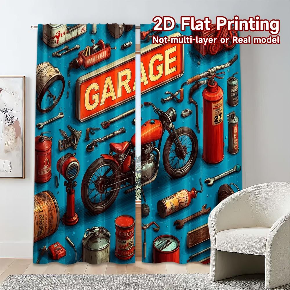 2 Stück, 2D-FLACHDRUCK Vorhänge (Ohne Stange) GarageWand Beliebter Vorhangstoff Stoff Vorhänge Dekorationen Innen Ideal für