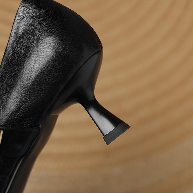 Fashion Women's new leather sheepskin pointed metal accessories belt buckle high heels plus size Mary Jane work shoes single shoes