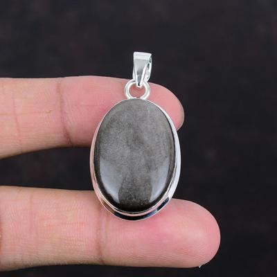 Silver Sheen Obsidian Pendant Natural Gemstone Pendant 925 Sterling Silver Pendant Handmade Elegant Jewelry Gifts For Him Birthstone Pendant