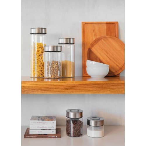 TRAMONTINA Airtight Food Storage Container (Glass Container with Stainless Steel Lid) 0.7L, Prezza, Heat-Resistant Glass