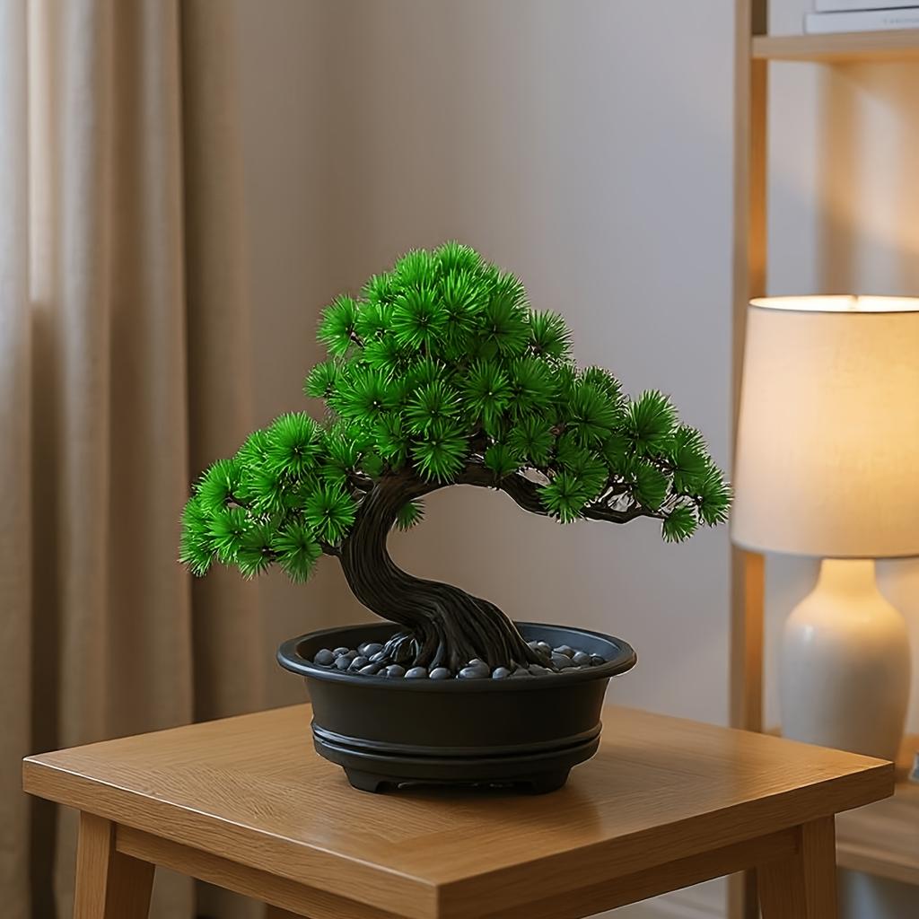 Artificial Welcoming Pine Desktop Bonsai with A Realistic Base, Suitable for Home Living Room and Bedroom Decoration.