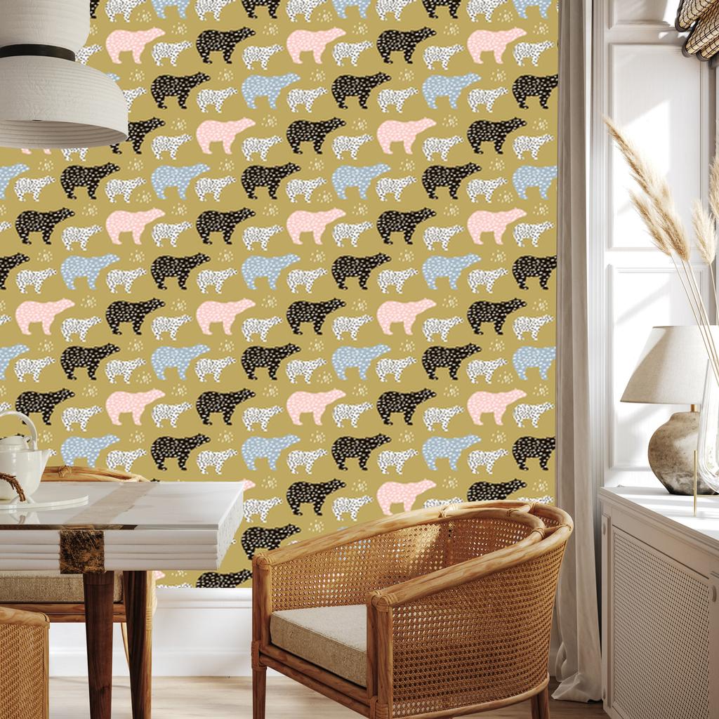 Wallpaper Colorful Bears in Scandinavian Style 50x1000