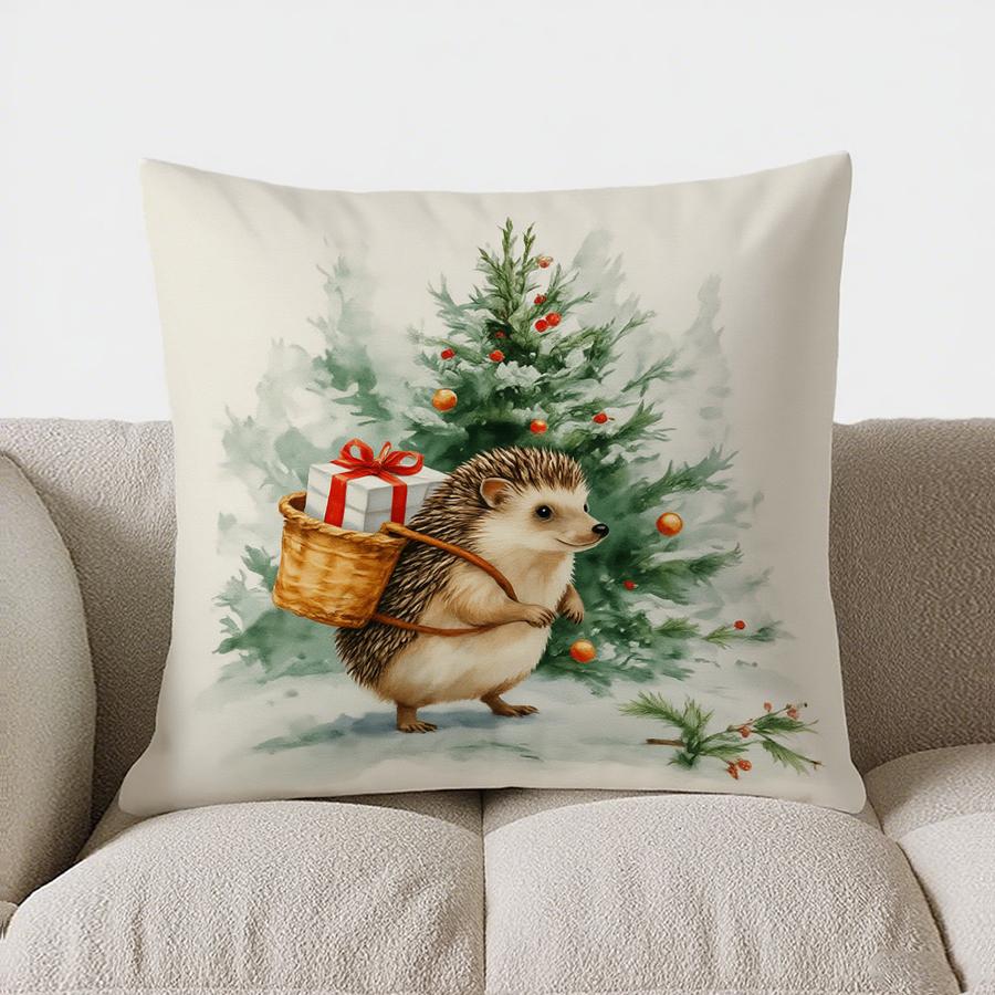 Home Decor Deer With Christmas Tree And Gifts Pillow Cover Pattern Cushion Cover Suitable For Sofa Bedroom Car Pillow Cover