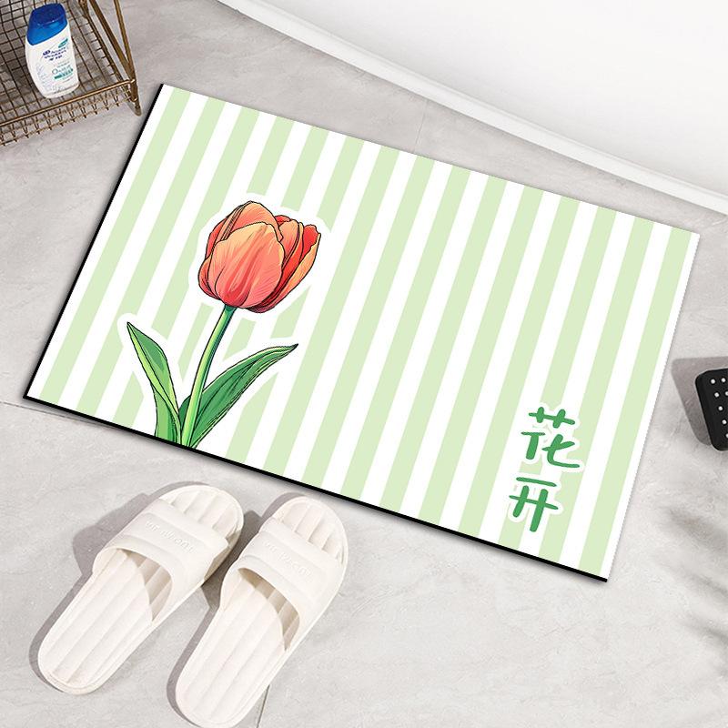 Tulip Flower Diatom Mud Absorbent Soft Mat Bathroom Door Non-slip Mat Household Foot Mat Bathroom Quick-drying Floor Mat