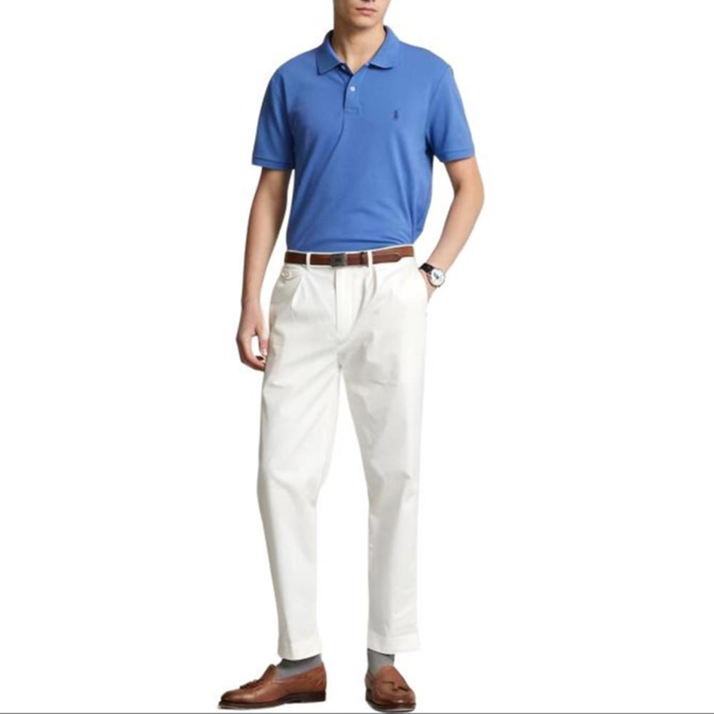 Polo Ralph Lauren Solid Color Logo Embroidered Slim Fit Short Sleeve Polo Shirt Men tops Blue MNPOKNI1N821950-430