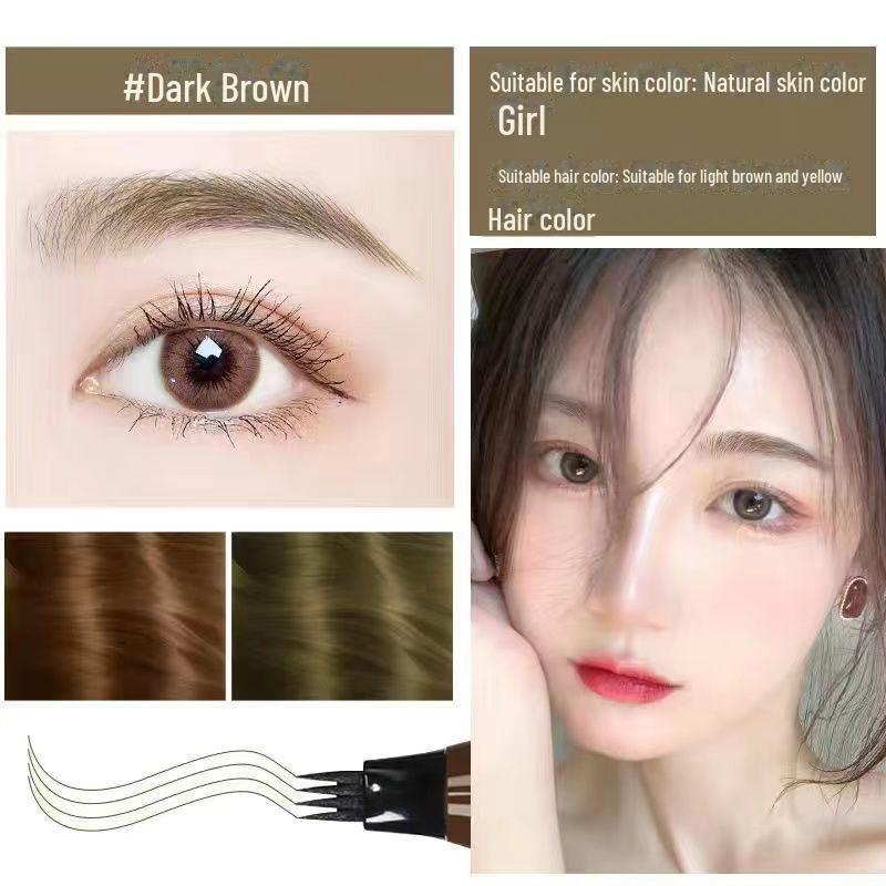 Four-Fork Long-Lasting Waterproof Eyebrow Pencil - Sweat-Proof and Smudge-Proof, Perfect for Beginners