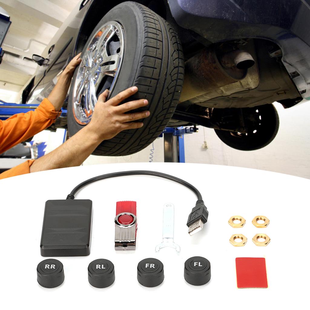 Car USB Tire Pressure Monitor System TPMS Monitoring Alarm with External Sensor for Android Navigation