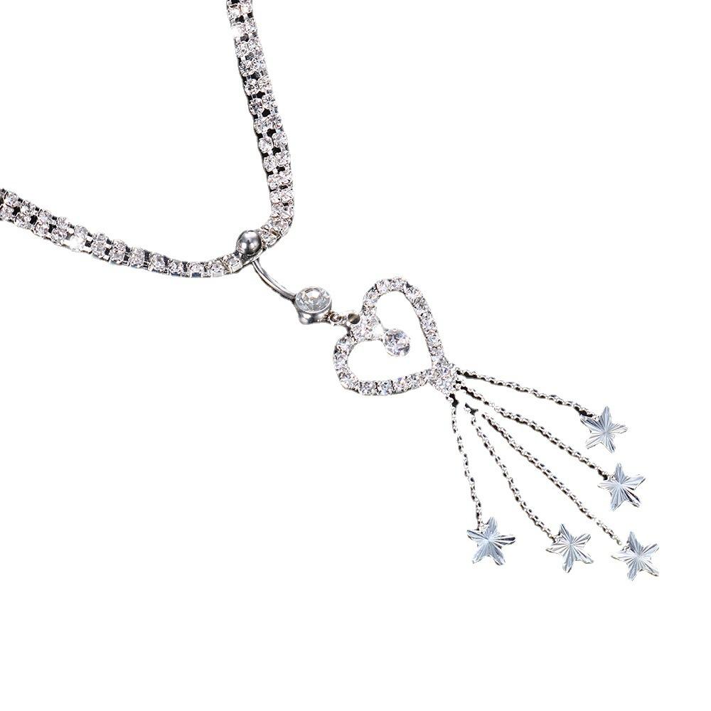 Bohemian Style Heart-Shaped Tassel Rhinestone Navel Ring with Waist Chain for Women's Belly Button Piercing Jewelry