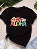 Aloha With Tropical Flowers Unisexs Sports Short Sleeve Tshirt Summer Short Sleeved Harajuku Streetwear Tops Aesthetic Clothes