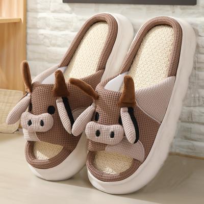 Pantofole di lino con mucca da cartone animato, da interno e da casa, antiscivolo, estive, per uomo e donna, nuovi sandali in cotone con battistrada Shit Sense