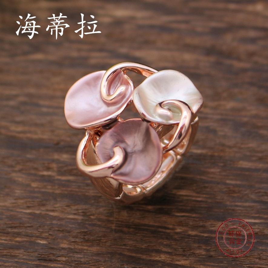Color Painting Oil Petal Elastic Ring Fashion Premium Ladies Versatile Flower Alloy Diamond