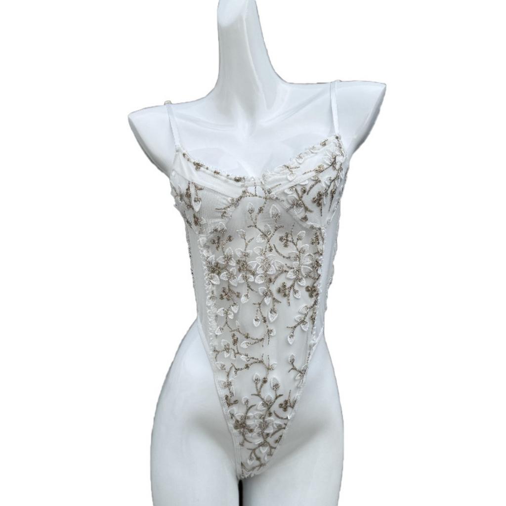 Sexy Lingerie Mesh Butterfly Embroidery Side Strap Open Gear Free Small Chest Big Onesie