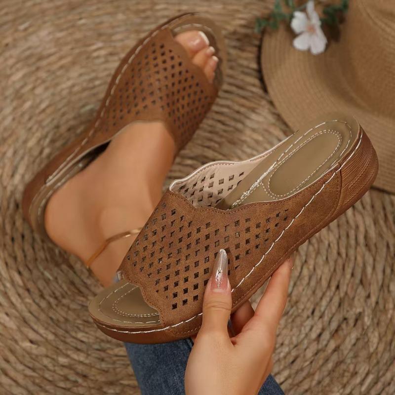 Fashion Women's Slippers Hollow Out Mesh Wedge Sandalias Fashion Thick Sole Platform Slippers for Women Summer New Casual Beach Slippers