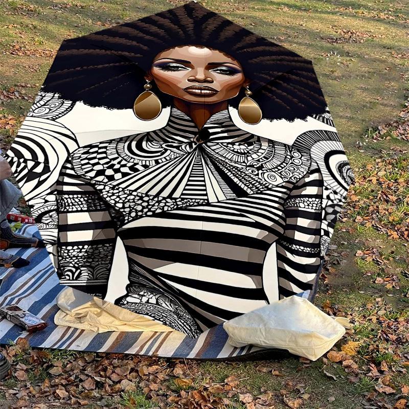 1pc African American, Pattern Automatic Open/Close Umbrella Compact Folding Umbrella with 8-Rib Shaft for Women/Men, Portable Travel Umbrella,1223S