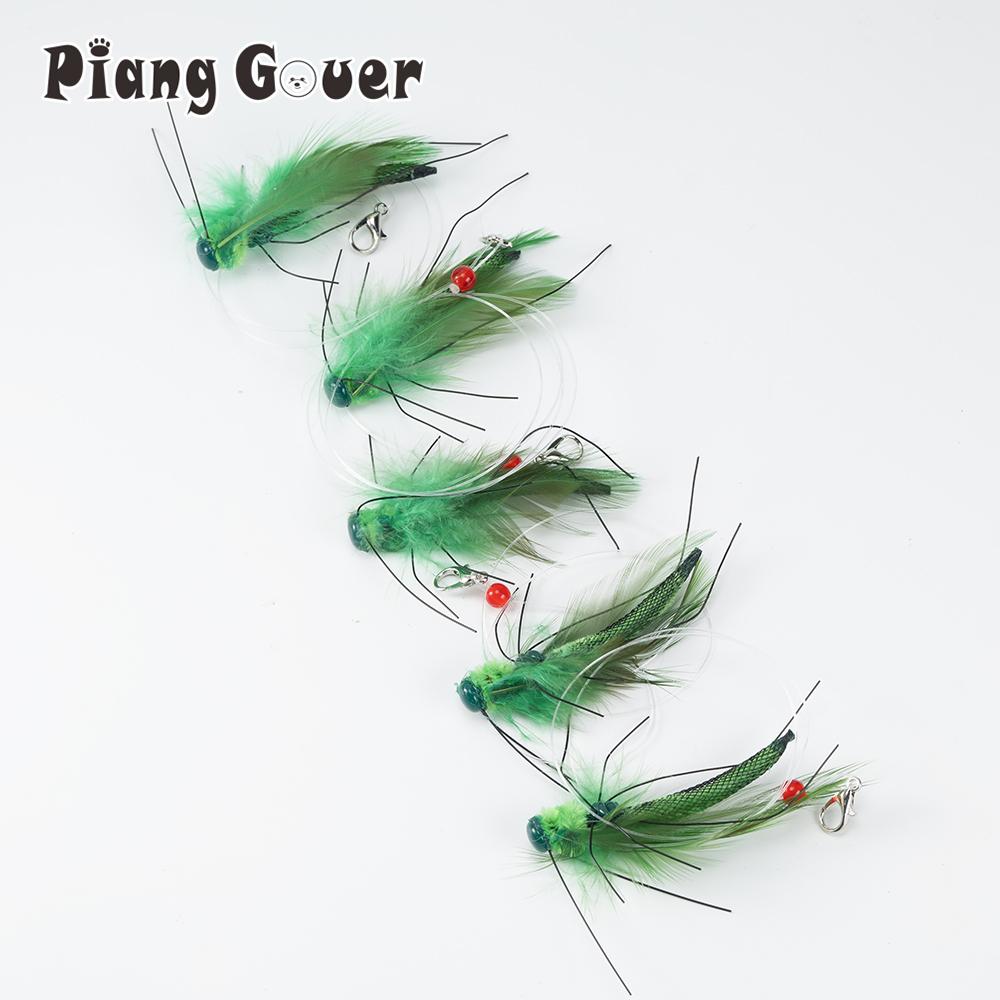 Artificial Insect Grasshopper Cat Teasing Stick Replacement Head Toy Green Pet Toys