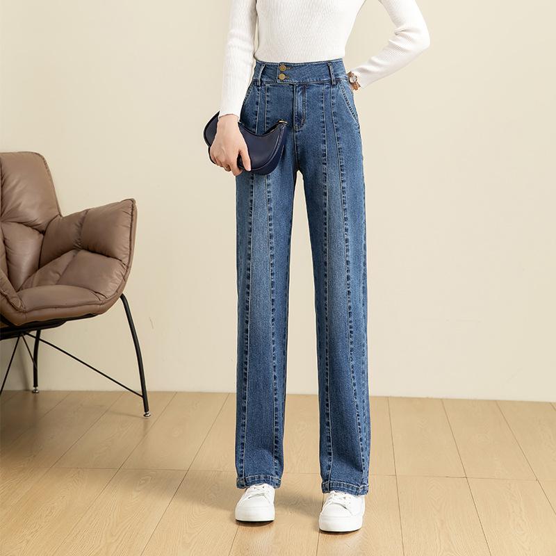 Autumn 2025 Women s Elastic Korean Style Wide-Leg Straight Jeans 30 синий