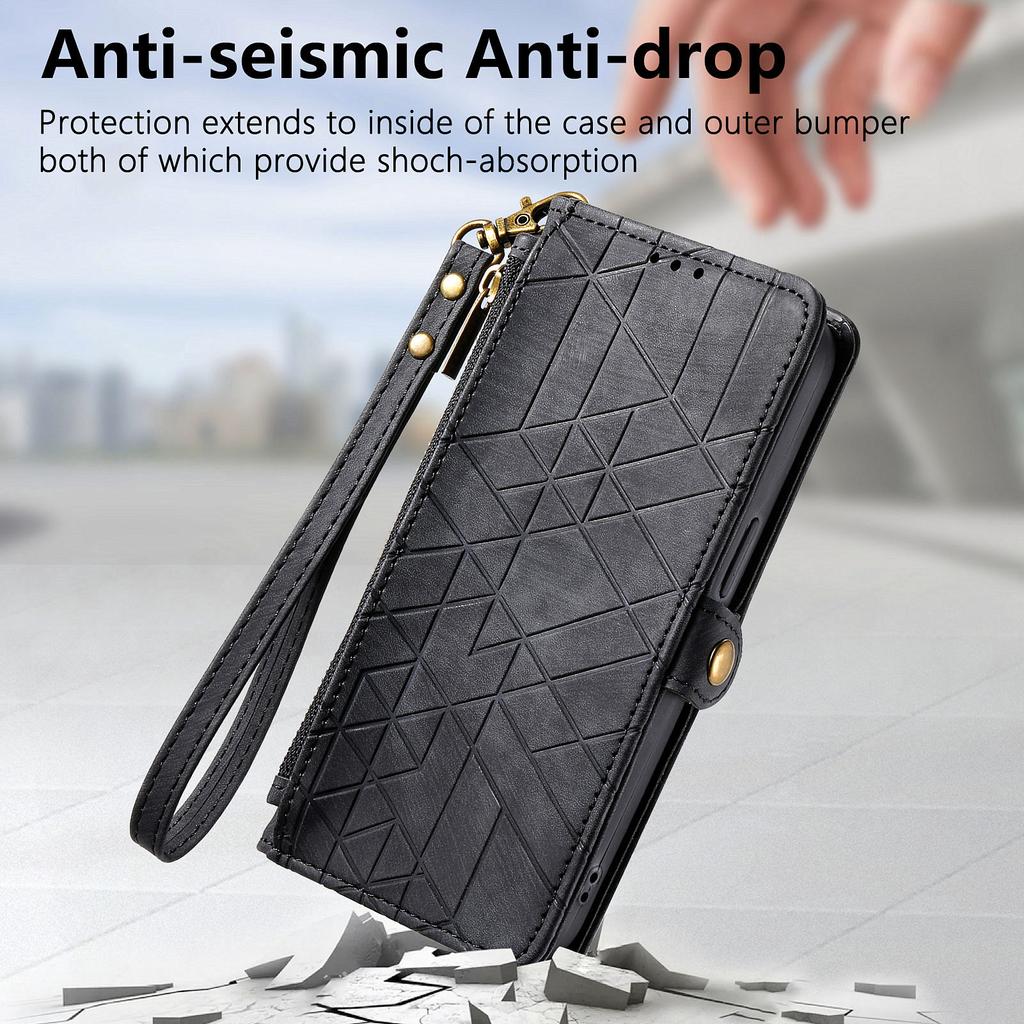 For Xiaomi 17 Pro Max Case Zipper Wallet Geometry Lines Leather Phone Cover with Strap