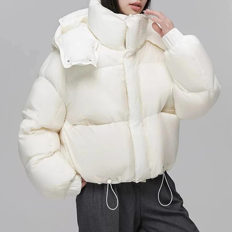 

2024 зимнее женское белое утиное пуховое пальто в корейском стиле с длинным рукавом укороченная пуховая одежда оптом для женской моды M