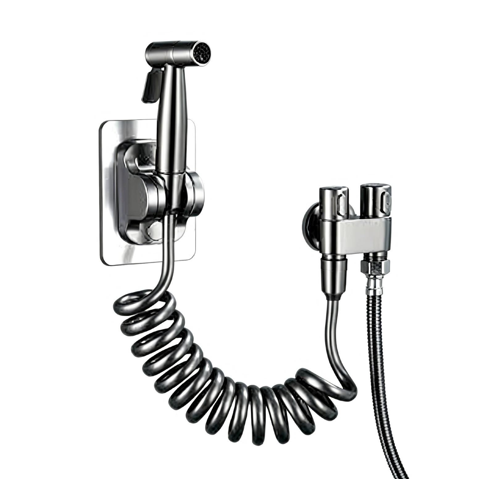 High-Pressure Bathroom Spray Gun Set with Angle Valve in Gunmetal Gray