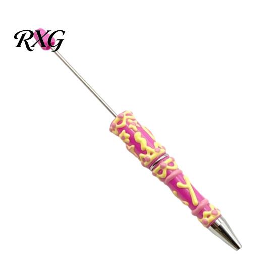 Cute Cream Texture Pen DIY Beadable Pen, Plastic Beaded Black Ink Ballpoint Handmade Style for Students Teens Teachers School Office Supplies