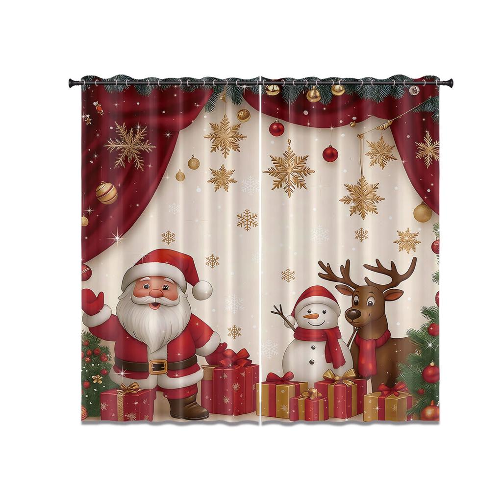 Light Blocking Merry Christmas Santa Claus Print Perforated Curtains Multi Size Living Room Insulation Holiday Decoration Curtain Set Of 2 Made