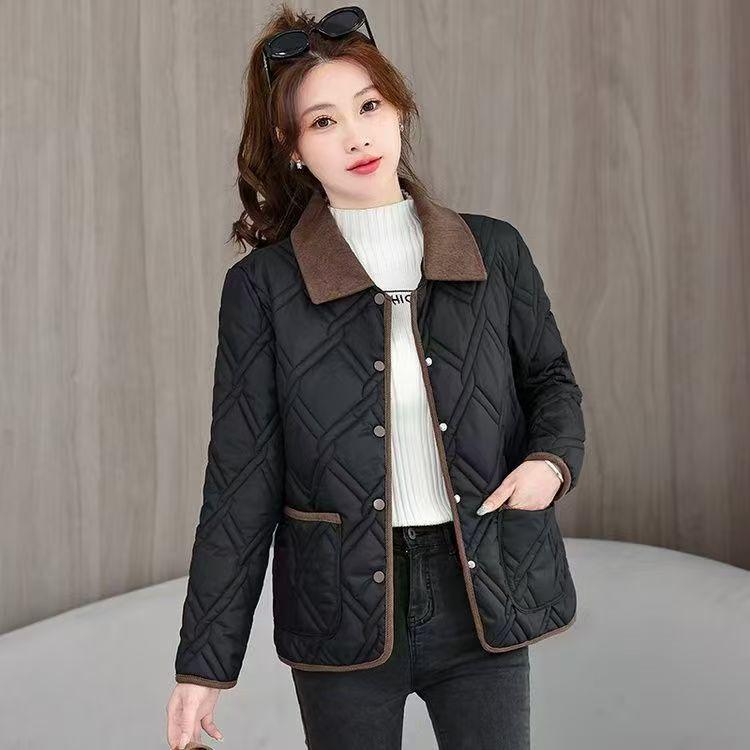 Trendy Diamond Pattern Women's Jacket - Lightweight, Stylish, Versatile, Autumn/Winter Color Block Design