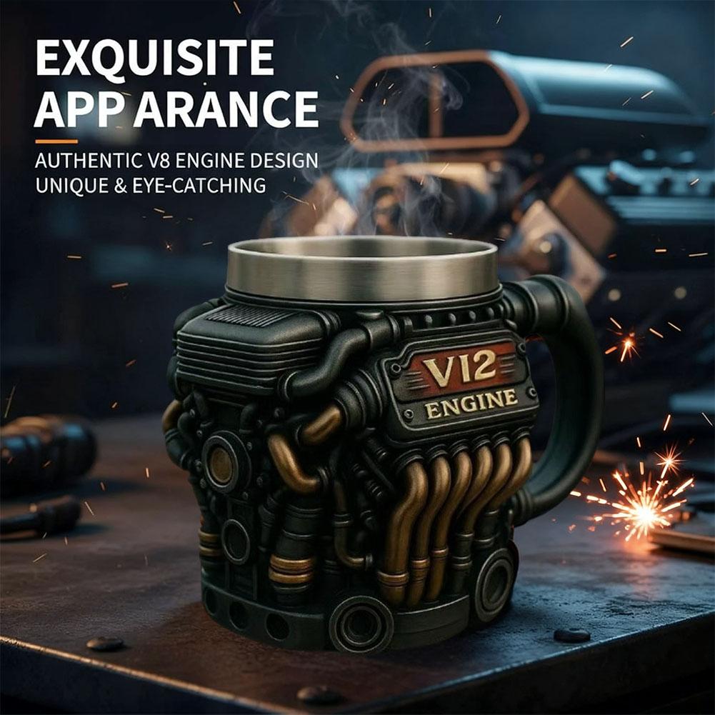 NEW Engines Stainless Steel Cup Handmade V12 Engines Coffee Cup For Car Enthusiasts Tea Mug For Home Or Office Unique 3D Gifts