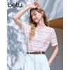 Betu Women's Hollow-out Striped Short Sleeve Shirt
