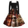 Women's Fashion Retro Long-sleeved Square Collar Christmas Printed Evening Dress
