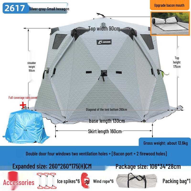 Hexagonal Cotton Ice Fishing Tent - Thickened, No Assembly Needed