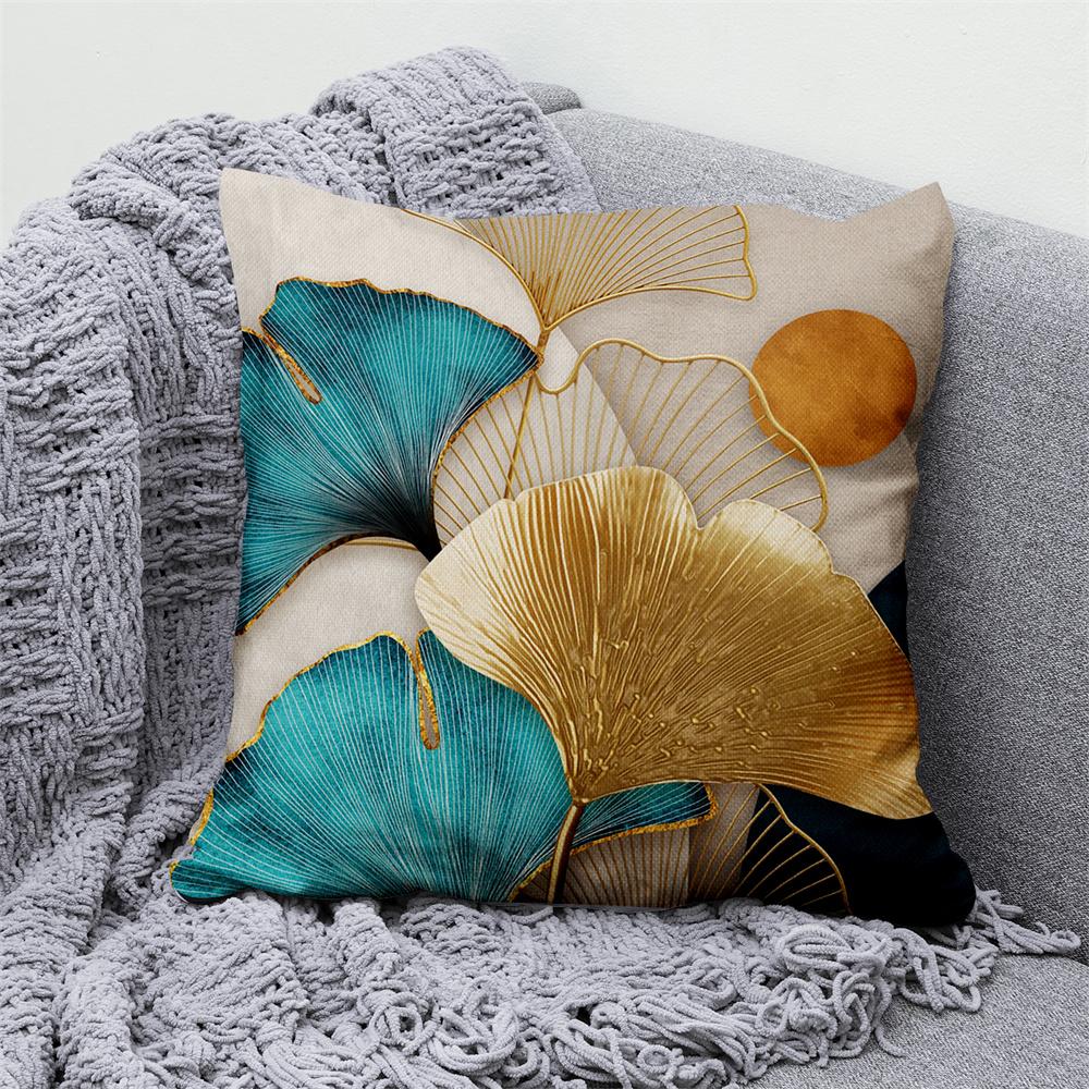 Gold Green Printed Pillowcase Car Sofa Home Decor Modern  Ginkgo Leaf  Decorative Cushion Cover