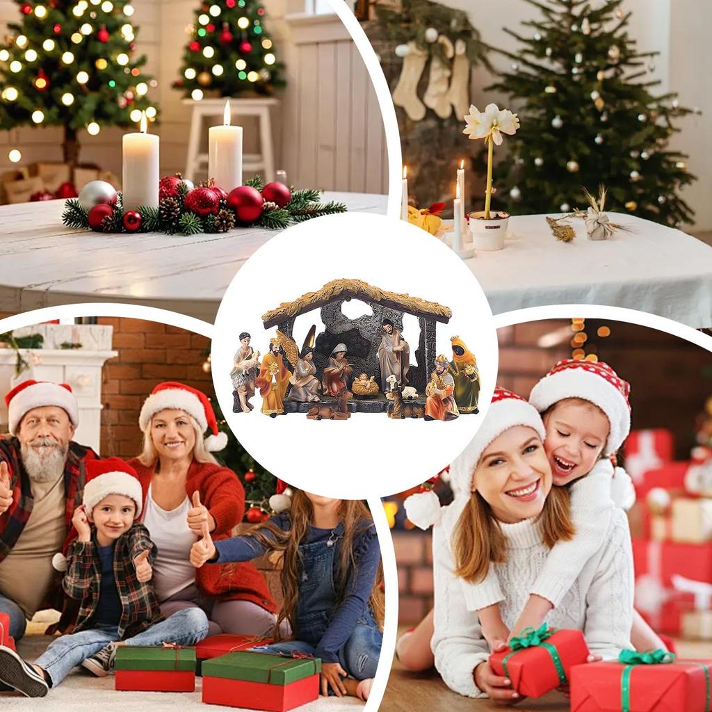 Nativity Set Indoor Religious Holy Family Manger Nativity Scene Christmas Decorations for Christian Kids Adults Home Living Room