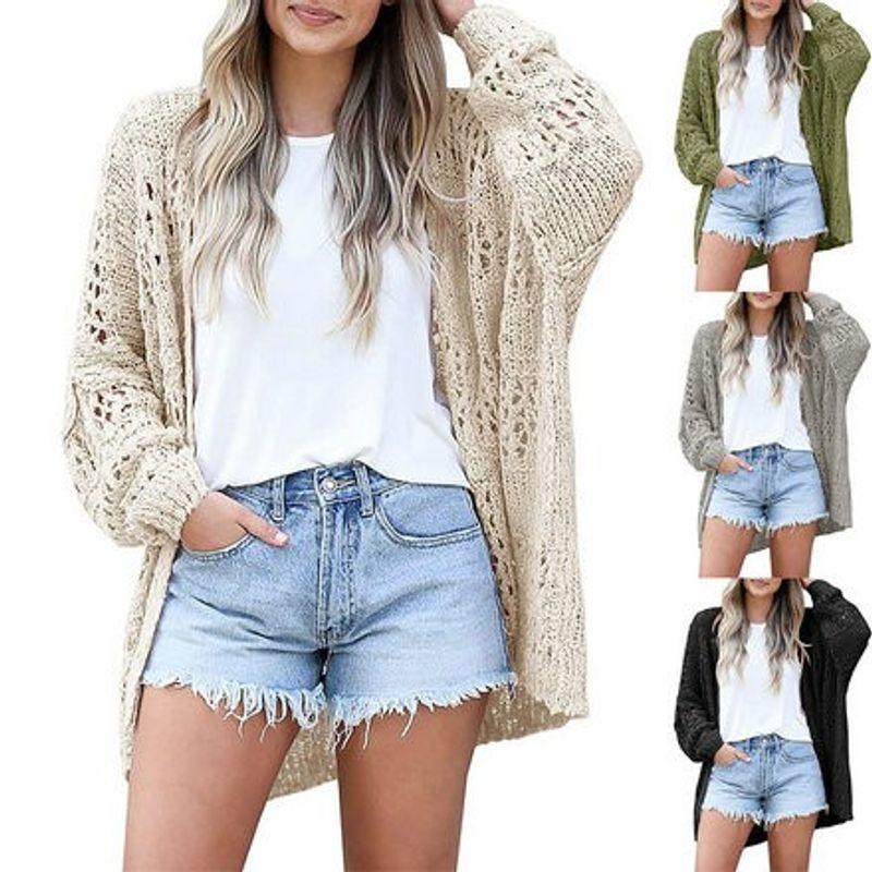 New Fashion Fall New Arrival Cardigan Long Sleeves Loose Sweater Pure Color Cut Out Coat Sweater Female Export Elegant