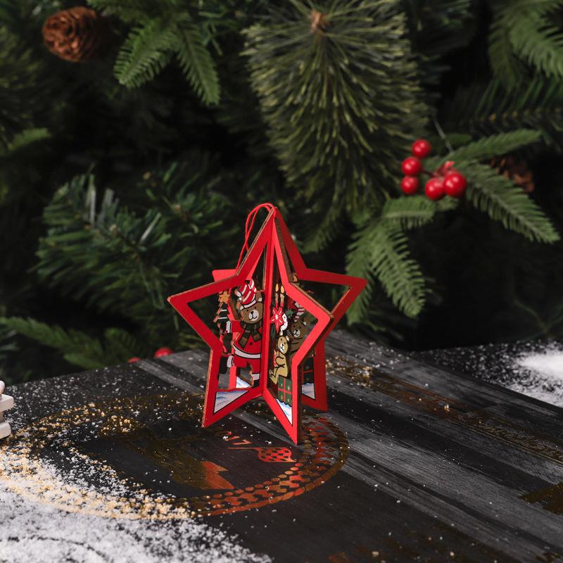 New Christmas Decoration 3D Hollow Bell Snowflake Craft Christmas Tree Wooden Pendant Elderly Gift Home Interior Scene Pendant