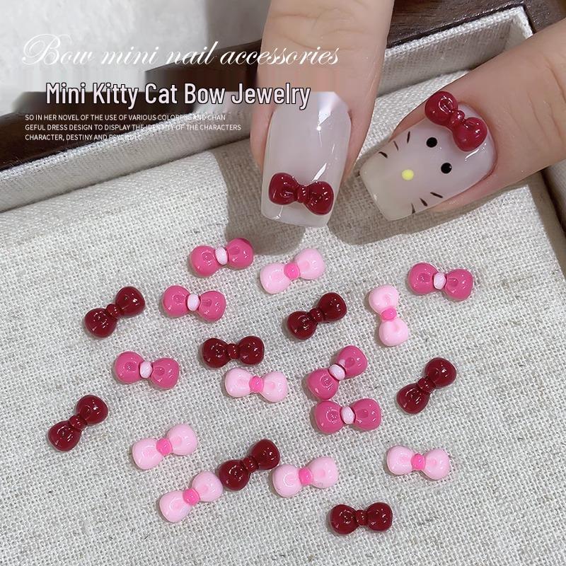 Sweetheart Barbie & Niedliche Katze Nagelkunst Schleifenverzierungen mit Strasssteinen