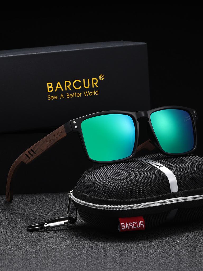 BARCUR Occhiali da Sole Polarizzati Quadrati in Legno Fatti a Mano per Uomo Donna Vintage Occhiali da Sole Scelta Regalo Perfetta con Confezione Completa