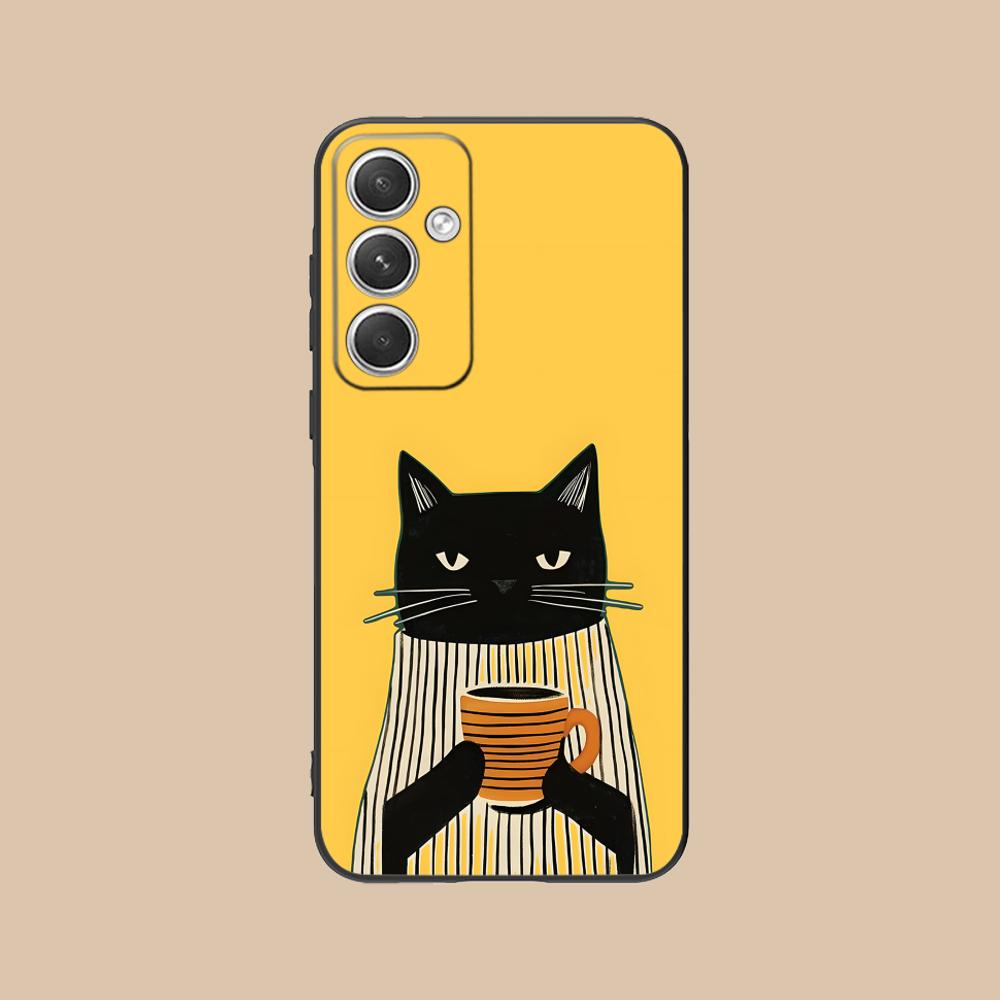 Cute Coffee Cat Matte TPU Mobile Phone Case for Samsung Galaxy S26 S25 S24 S23 S22 S21 S20 Note20 Plus FE Ultra Colorful Cover