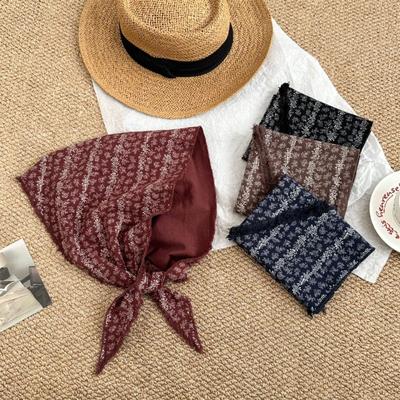 Silk Scarf Headscarf High-end New Retro Literary Floral Scarf Scarf Shawl Triangle Scarf Waist Tie