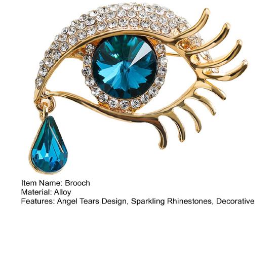 Women Brooch Blue Sparkling Rhinestones Angel Teardrop Shape Lapel Pin Suits Coats Bags Scarves Badge Versatile Accessory