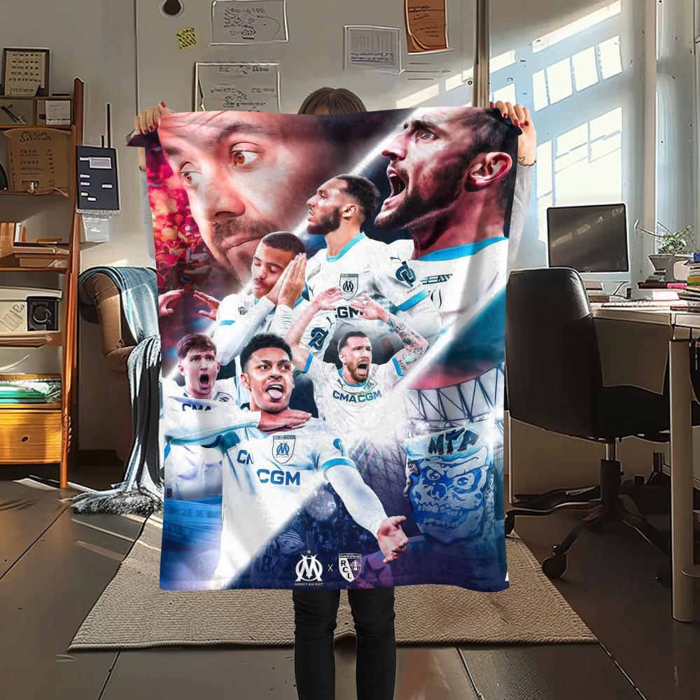 

Olympique de Marseille Print FlAannel Blanket, High quality Comfortable for All Seasons, Home Decor, Warmth and Comfort 80cm x 120cm